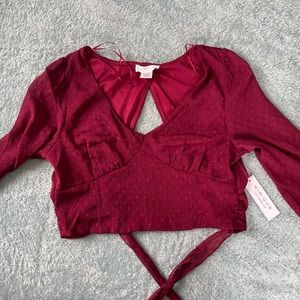 Cropped Tie Back Maroon Top
